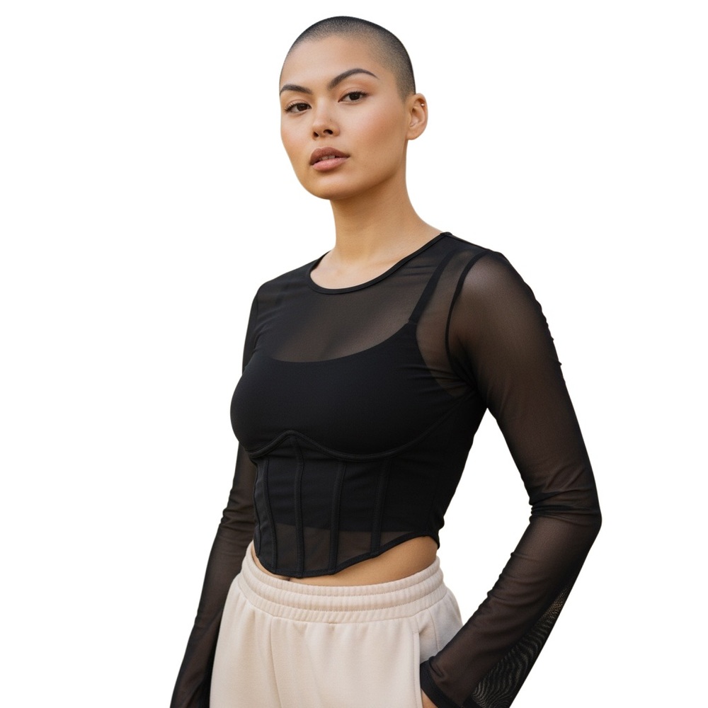 ASTR The Label Black Sheer Corset Crop Top Small